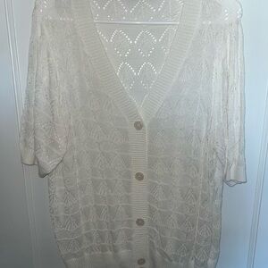 Short Sleeve White Knit Cardigan 2XL